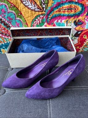 Purple Suede Kitten Heel Pumps